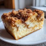 A delicious slice of Overnight French Toast Casserole with a creamy filling and crumb topping.