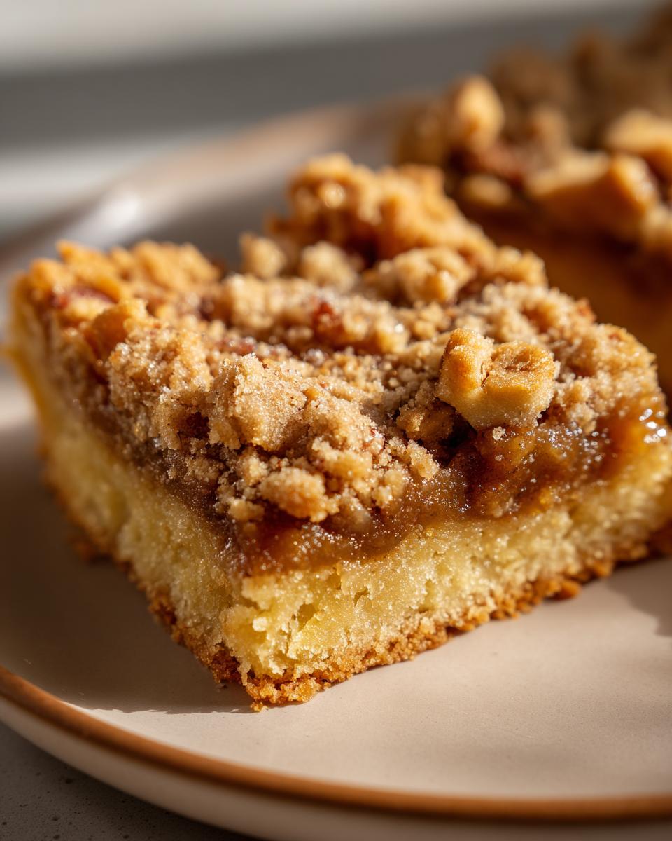 Close-up of a slice of Pecan Pie Bars with a buttery crust and a crumbly pecan topping.