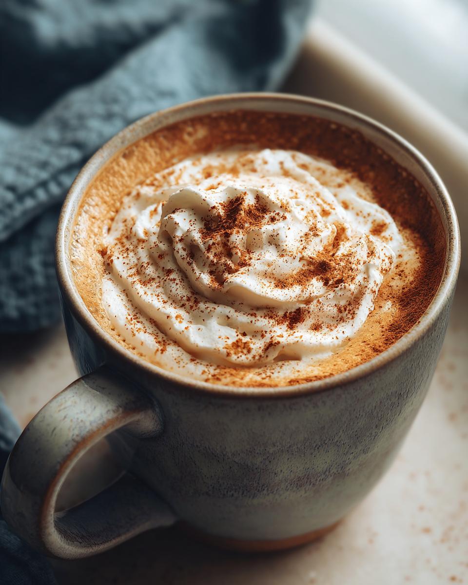 A close-up of a creamy Pumpkin Spice Latte topped with whipped cream and a sprinkle of cinnamon.