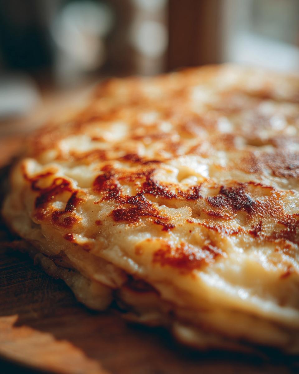 Close-up of golden-brown fluffy apple pancakes stacked on a wooden surface.