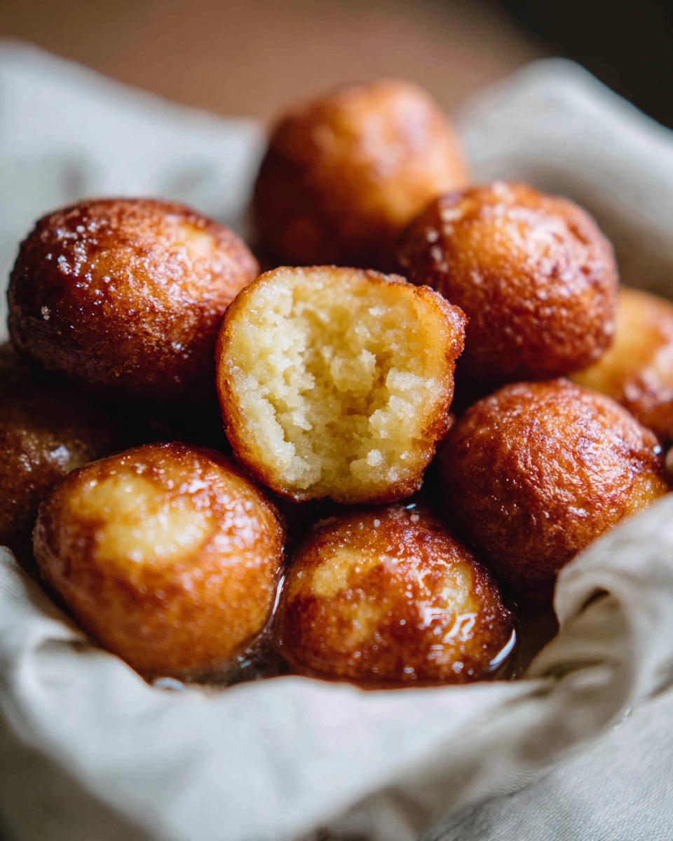 A close-up shot of golden-brown Gulab Jamun, with one piece broken open to reveal its soft, porous interior.