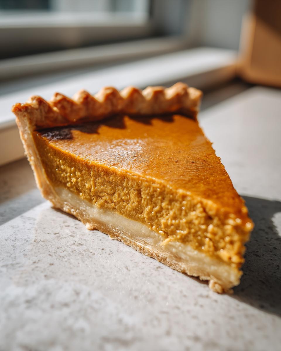 A perfect slice of classic Pumpkin Pie with a flaky crust and smooth filling.