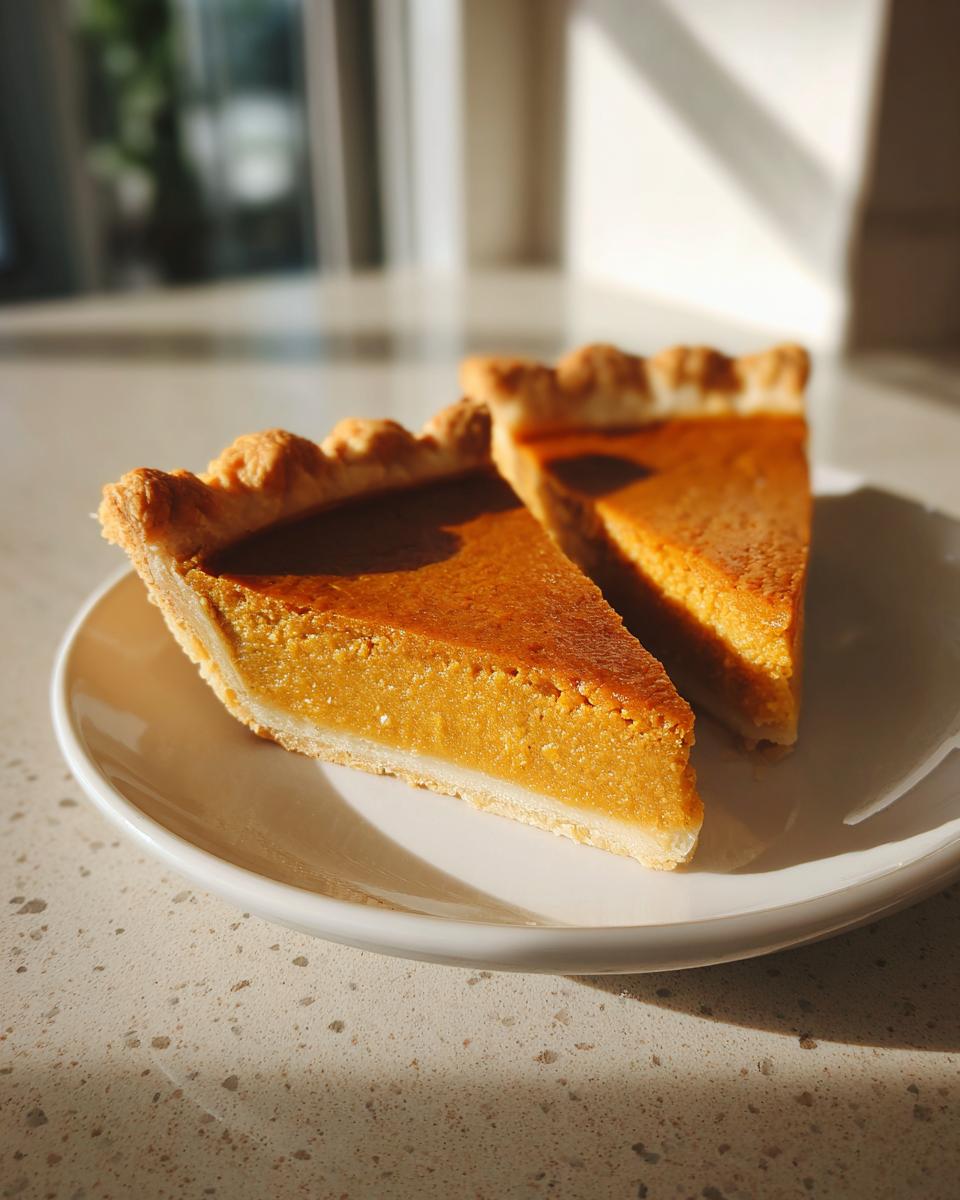 Two inviting slices of classic Pumpkin Pie served on a white plate, ready for a holiday treat.