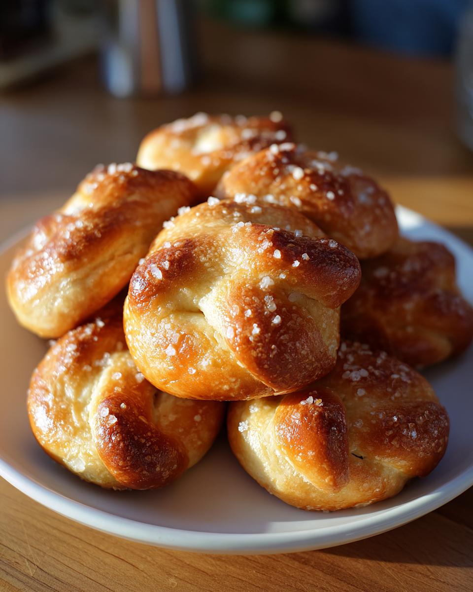 A close-up of a pile of golden-brown Soft Pretzel Bites sprinkled with coarse sea salt.