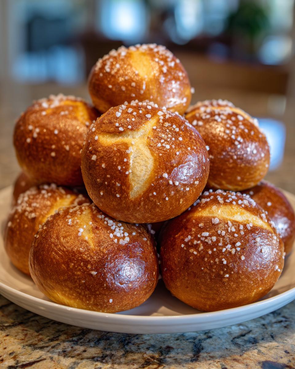 A close-up, stacked pile of golden-brown Soft Pretzel Bites generously sprinkled with coarse salt.