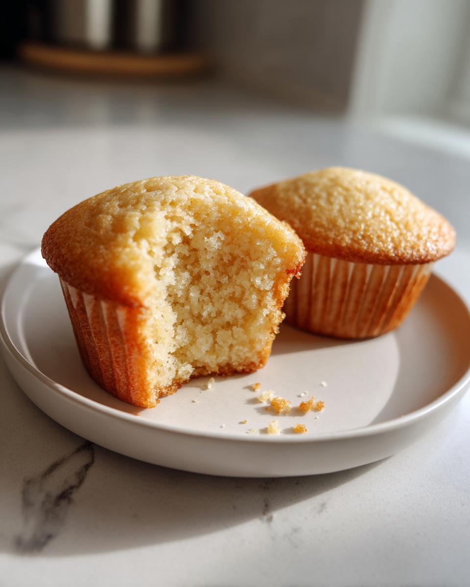 Close-up of a vanilla cupcake with a bite taken out, showing its moist, fluffy crumb texture.