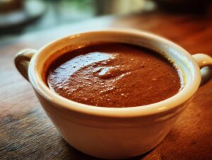 Close-up of a bowl filled with rich, smooth turkey gravy, ready to be served.