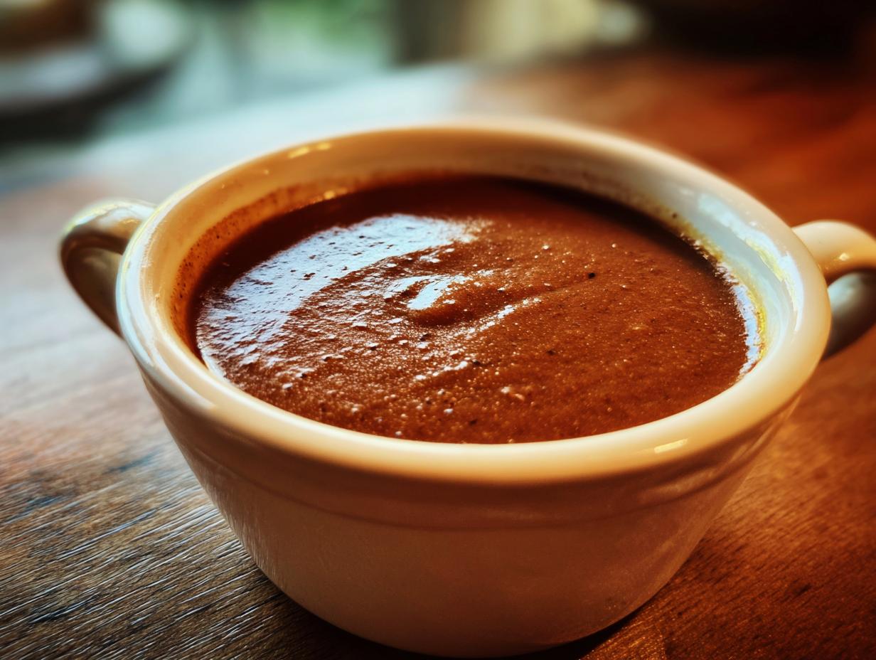 Close-up of a bowl filled with rich, smooth turkey gravy, ready to be served.