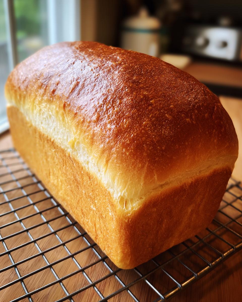 A freshly baked, golden-brown loaf of whole wheat bread cooling on a wire rack.