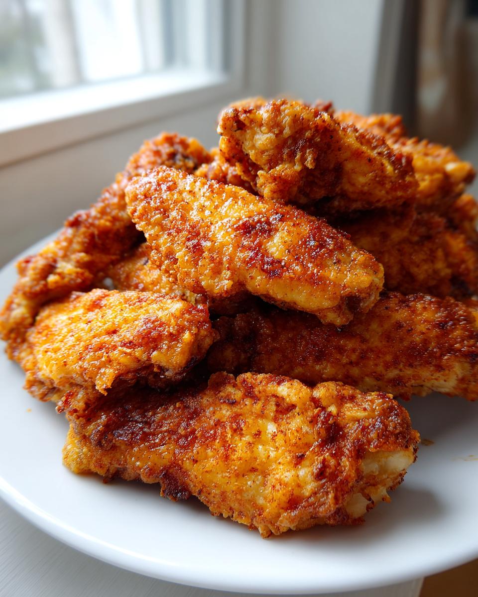 Close-up of a pile of golden brown, seasoned crispy baked chicken wings on a white plate.