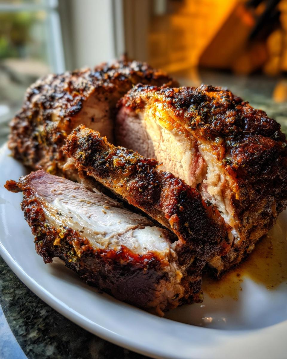Close-up of a seasoned and roasted instant pot turkey breast, sliced to show moist white meat.