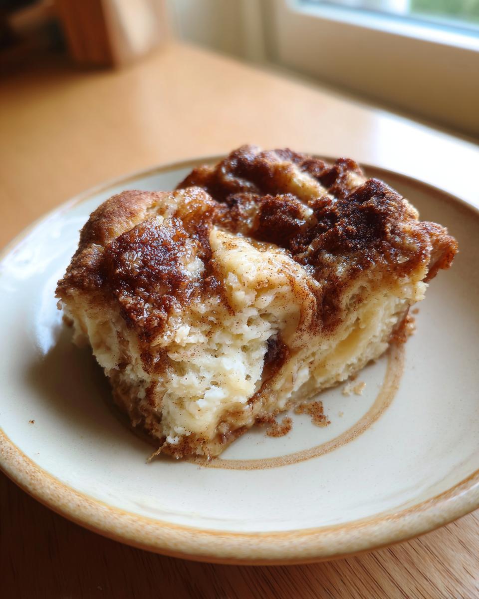 A square portion of warm snickerdoodle cobbler with a cinnamon-sugar topping on a small plate.