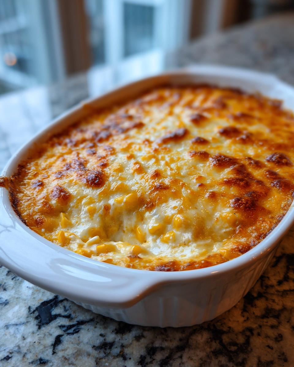Close-up of a bubbling, baked Mexican street corn dip topped with golden brown, melted cheese.