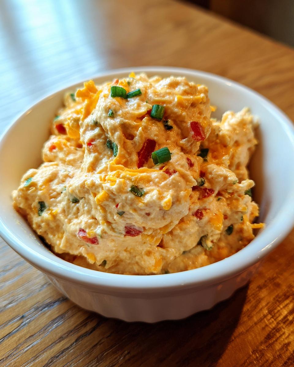 A close-up of the thick, creamy 5-ingredient boat dip, topped with shredded cheese and fresh chives.