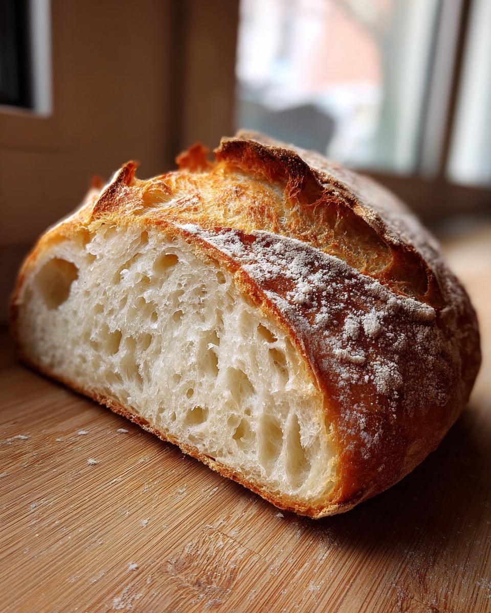 Cross-section showing the airy crumb structure of a freshly baked italian bread loaf.