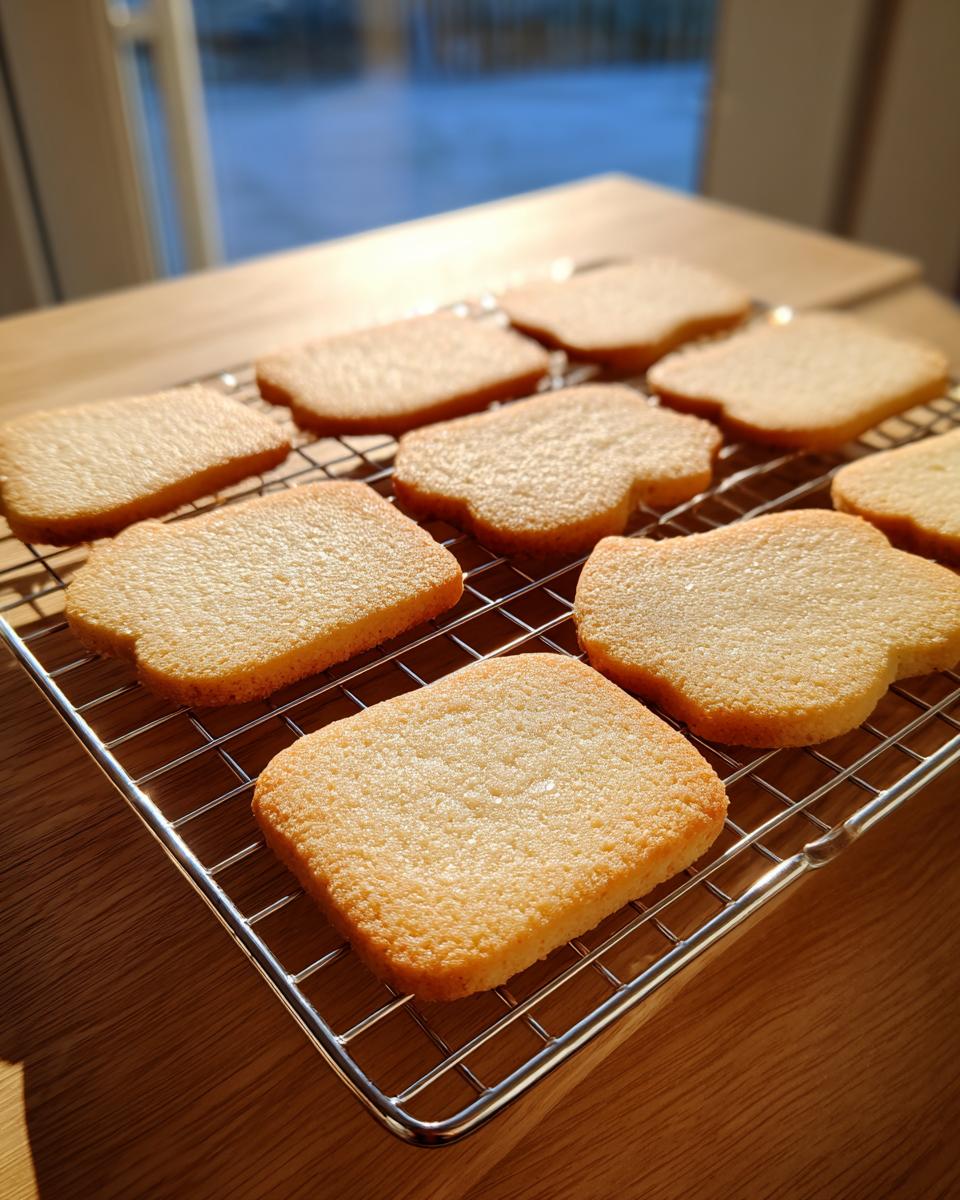 Several golden-brown vegan sugar cookies cooling on a wire rack near a window.