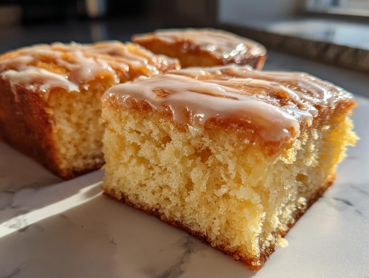 Close-up of three soft maple donut bars topped with a sweet white glaze, highlighting the texture.