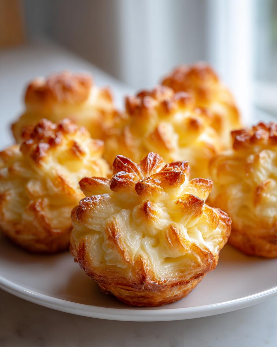 Close-up of perfectly piped and baked duchess potatoes with golden brown, crispy edges served on a white plate.